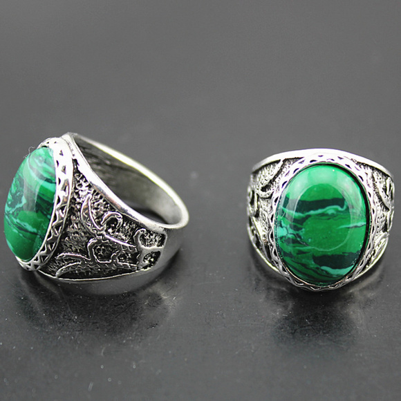 Other - HPMen's Oval Green Marbled Stone Filigree Ring